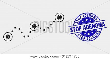 Dotted Chart Mosaic Icon And Stop Adenoma Seal Stamp. Blue Vector Rounded Grunge Seal With Stop Aden