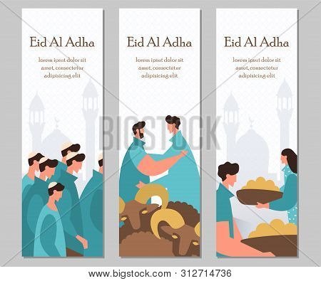 Kurban Bajram Muslim Festival Of Sacrifice.set Of Muslim Holiday Backgrounds.
