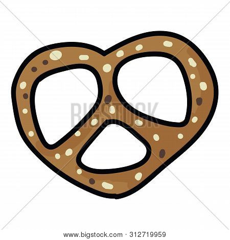 Cute Fresh Pretzel Cartoon Vector Illustration Motif Set. Hand Drawn Isolated Fresh Baked Pastry Ele