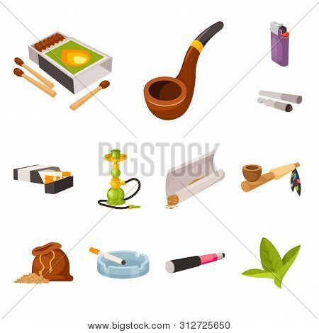 Isolated Object Of Tobacco And Habit Symbol. Collection Of Tobacco And Smoker Stock Vector Illustrat