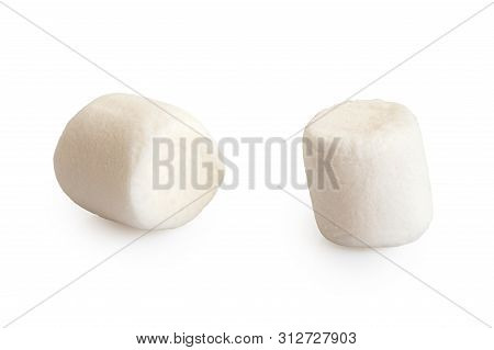 Two White Mini Marshmallows Isolated On White.