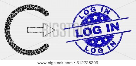 Pixelated Log Out Mosaic Pictogram And Log In Seal. Blue Vector Rounded Textured Seal Stamp With Log