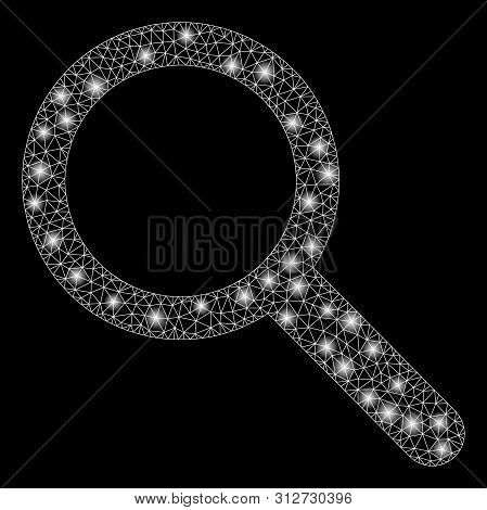 Glowing Mesh Zoom With Lightspot Effect. Abstract Illuminated Model Of Zoom Icon. Shiny Wire Frame P