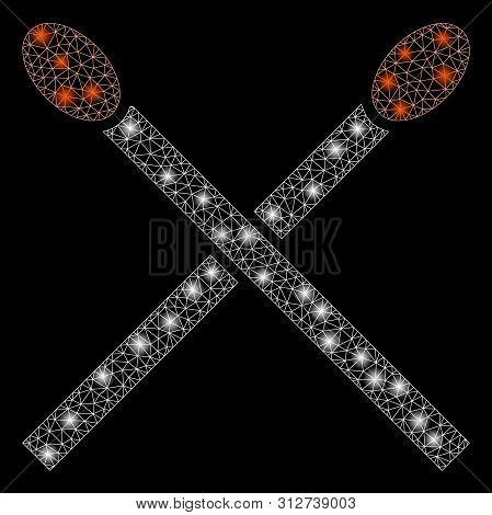 Flare Mesh Matches With Glow Effect. Abstract Illuminated Model Of Matches Icon. Shiny Wire Carcass 