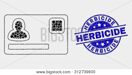 Pixel Personal Credit Card Mosaic Icon And Herbicide Seal Stamp. Blue Vector Round Scratched Seal St