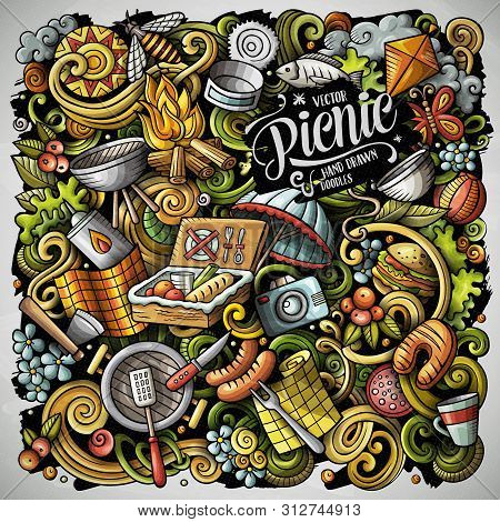 Picnic Hand Drawn Vector Doodles Illustration. Bbq Poster Design.