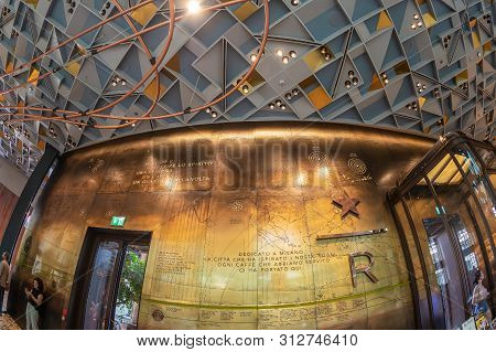 Milan, Italy - June 29, 2019: Wide Angle View Of The Interior Of The Starbucks Concept Store In Mila