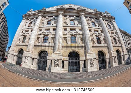 Milan, Italy - June 29, 2019: The Palazzo Mezzanotte Located In Piazza Degli Affari, Also Called Pal