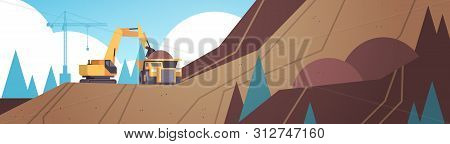 Heavy Excavator Loading Soil On Dump Truck Professional Equipment Working On Coal Mine Production Mi