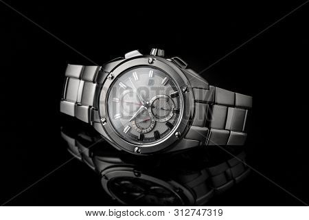 Luxury Watch Isolated On A Black Background With Reflection. High Quality. Highclass.