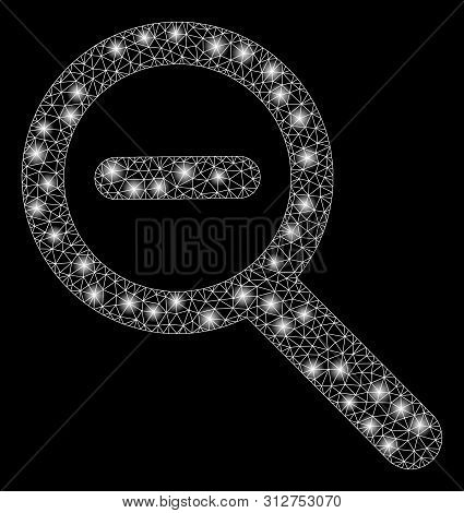 Glowing Mesh Zoom Out With Lightspot Effect. Abstract Illuminated Model Of Zoom Out Icon. Shiny Wire