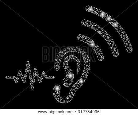 Glowing Mesh Listen And Transmit With Glitter Effect. Abstract Illuminated Model Of Listen And Trans
