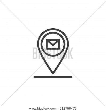 Mail Location Line Icon. Post Office Marker Linear Style Sign For Mobile Concept And Web Design. Env