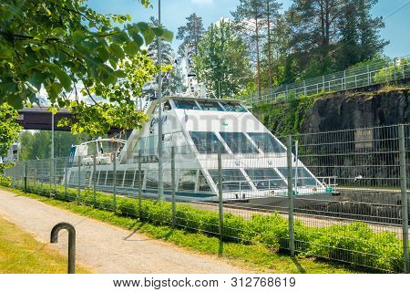 Lappeenranta, Finland - June 20, 2019: Cruise Ship In Saimaa Canal, Beautiful Summer View