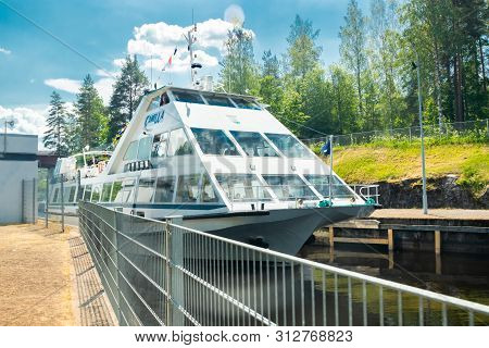 Lappeenranta, Finland - June 20, 2019: Cruise Ship In Saimaa Canal, Beautiful Summer View