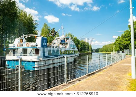 Lappeenranta, Finland - June 20, 2019: Cruise Ship In Saimaa Canal, Beautiful Summer View
