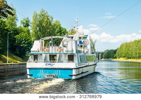 Lappeenranta, Finland - June 20, 2019: Cruise Ship In Saimaa Canal, Beautiful Summer View