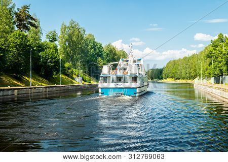 Lappeenranta, Finland - June 20, 2019: Cruise Ship In Saimaa Canal, Beautiful Summer View