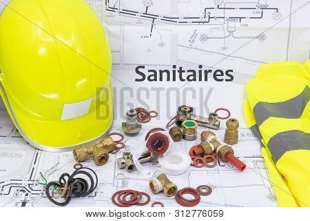 Sanitary Graphic Resource With Home Plan Safety Equipment And Plumbing Equipment (sanitaires Is Sani