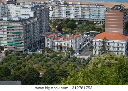 Wonderful City Hall Building View From Atop A Cliff In Laredo. August 27, 2013. Laredo, Cantabria, S