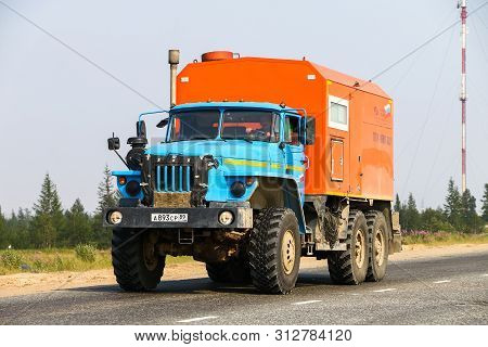 Novyy Urengoy, Russia - July 20, 2019: Offroad Truck Ural 4320 At The Interurban Road.
