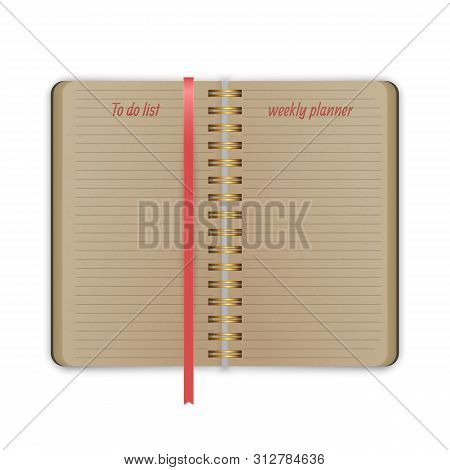 The Old Notebook With Bookmark, Weekly Planner And List For Notes Templates Decorated. Printable Pag