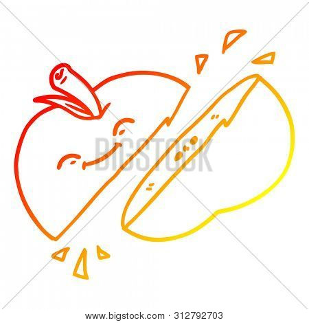 warm gradient line drawing of a cartoon sliced apple