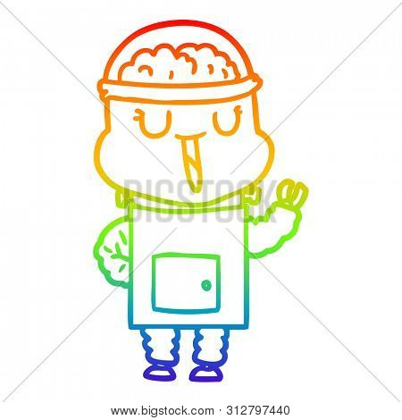 rainbow gradient line drawing of a happy cartoon robot