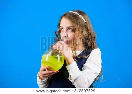 Science Research In Lab. Small School Girl. Education And Knowledge. Future. Small Girl Scientist Wi
