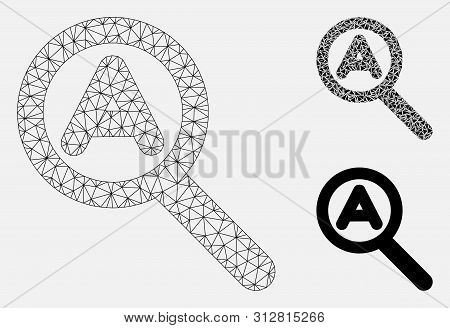 Mesh Zoom Auto Scale Model With Triangle Mosaic Icon. Wire Frame Polygonal Mesh Of Zoom Auto Scale. 