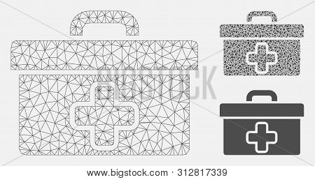 Mesh Medical Tools Box Model With Triangle Mosaic Icon. Wire Frame Triangular Mesh Of Medical Tools 