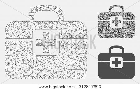 Mesh Medkit Model With Triangle Mosaic Icon. Wire Carcass Polygonal Mesh Of Medkit. Vector Collage O