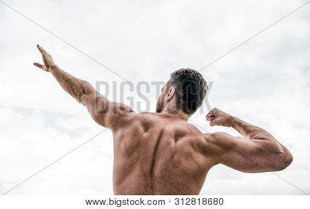 Bodybuilder Strong Muscular Back Feeling Powerful And Superior. Achieve Success. Successful Athlete.