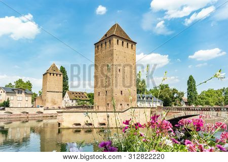 Les Ponts Couverts Gedeckte Brucken three bridges and four towers in central Strasbourg 