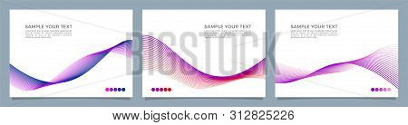 Abstract Vector Background Set, Purple, Pink And Blue Waved Lines For Presentation, Brochure, Websit