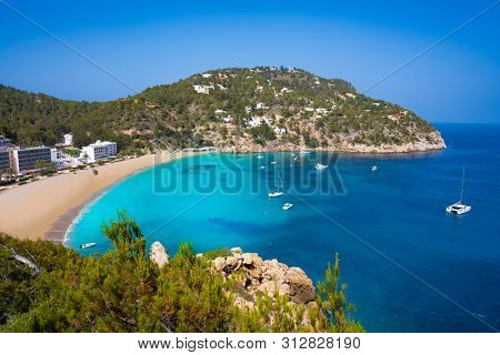 Ibiza Cala Sant Vicent also San Vicente aerial in Balearic Islands