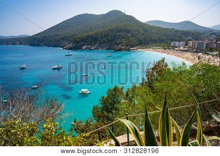 Ibiza Cala Sant Vicent also San Vicente aerial in Balearic Islands