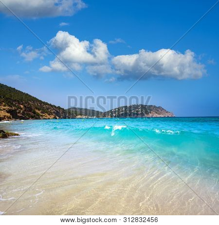 Ibiza beach of Aigua blanca in Santa Eulalia at Balearic islands also Aigues Blanques