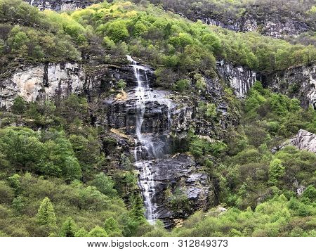 Seasonal Waterfall In The Village Of Cevio (the Maggia Valley Or Valle Maggia Or Maggiatal) - Canton