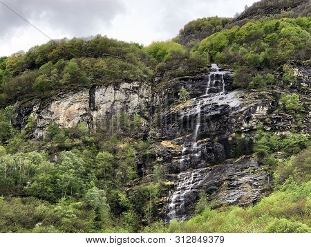 Seasonal Waterfall In The Village Of Cevio (the Maggia Valley Or Valle Maggia Or Maggiatal) - Canton