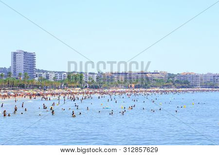 Coastline Costa Dorada, Salou, Spain. View Of The Llevant Beach In Salou, Spain.