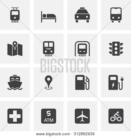Transportation Vector Icons Set, Modern Solid Symbol Collection, Filled Style Pictogram Pack. Signs,