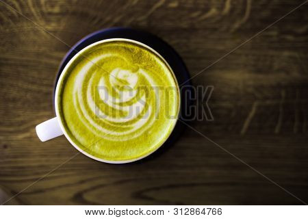 A Cup Of Green Tea Matcha Latte Art. Healthy And Teasty Breacfast.