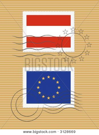 Bandera de Austria y la Unión Europea