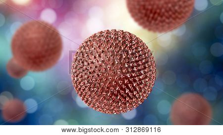 Measles Viruses. 3d Illustration Showing Structure Of Measles Virus With Surface Glycoprotein Spikes