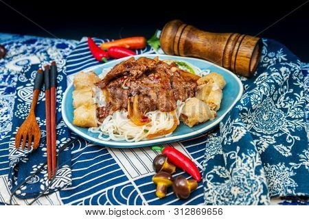 Tasty Vietnamese food Bo bun rice vermicelli