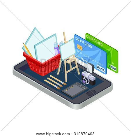 Artistic Tools Online Store Vector Concept Isolated. Illustration Of Shop Online For Artist, Paint T