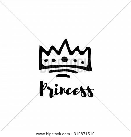 Crown Logo Graffiti Icon. Blackhand-drawn Crowns. Elements For Princesses Isolated On White Backgrou
