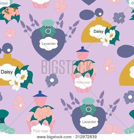 Perfume Bottles And Flowers In A Seamless Pattern Design