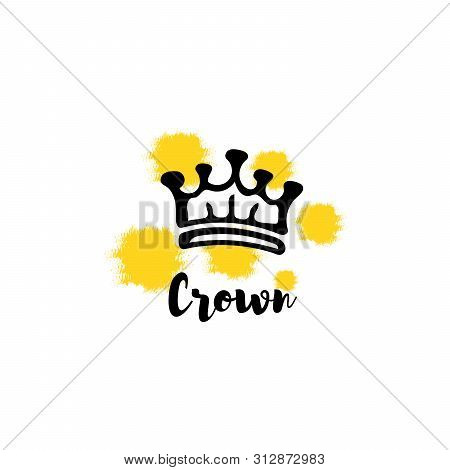 Crown Logo Graffiti Icon. Blackhand-drawn Crowns. Elements For Princesses Isolated On White Backgrou